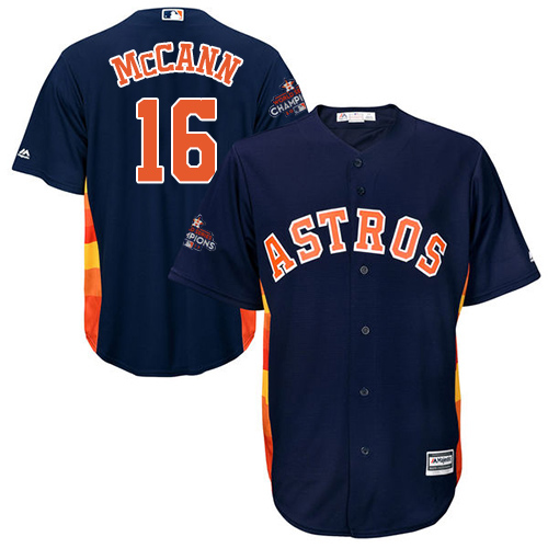 Astros #16 Brian McCann Navy Blue Cool Base World Series Champions Stitched Youth MLB Jersey - Click Image to Close